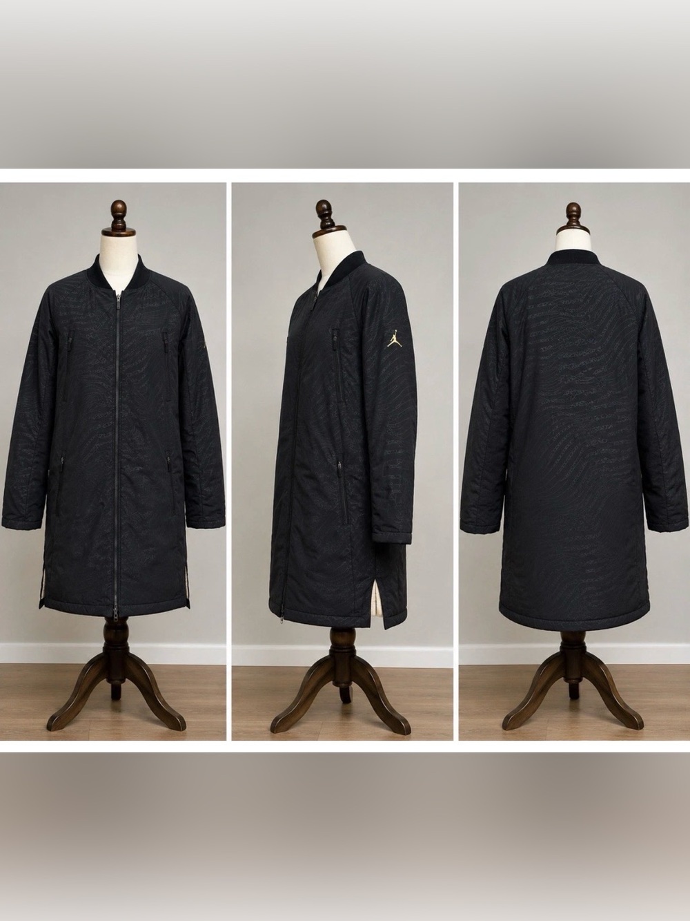Jordan Black Quilted Long Puffer Coat with Gold Jumpman